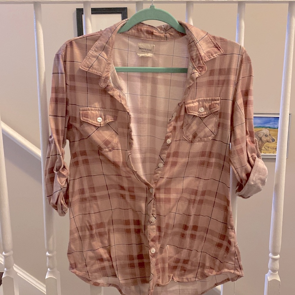 Button down shirt Size s pink Boyfriend stretchy fabric